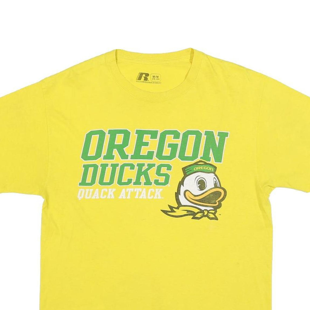 RUSSELL ATHLETIC Mens Yellow Oregon Ducks Graphic T-Shirt M Short Sleeve Crew