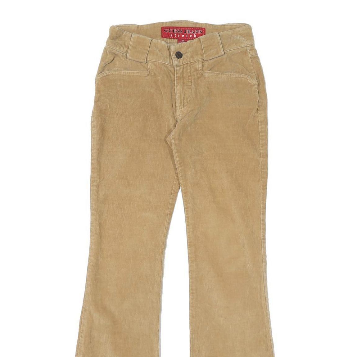 GUESS Womens Cotton Blend Beige Regular Flared Trousers W26 L31 Stretch Comfort