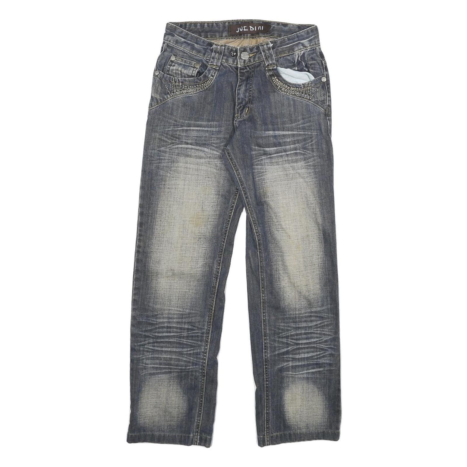 JDN Mens Regular Fit Blue Denim Jeans W26 L27 Stud Detailing Straight Leg Cotton