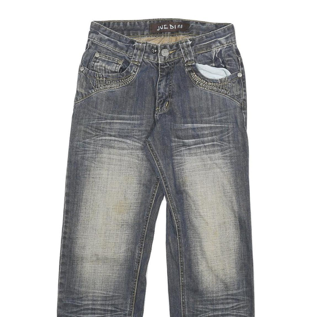 JDN Mens Regular Fit Blue Denim Jeans W26 L27 Stud Detailing Straight Leg Cotton