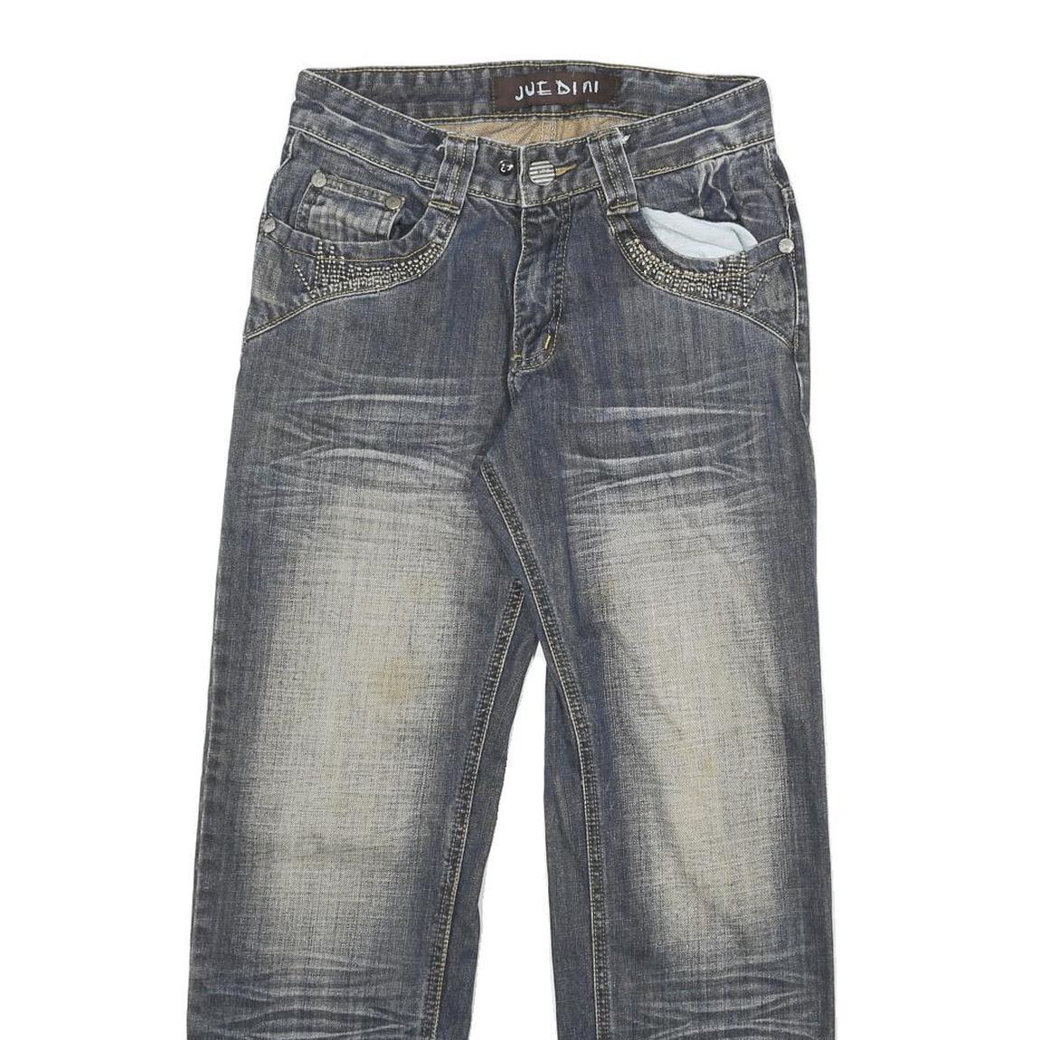 JDN Mens Regular Fit Blue Denim Jeans W26 L27 Stud Detailing Straight Leg Cotton