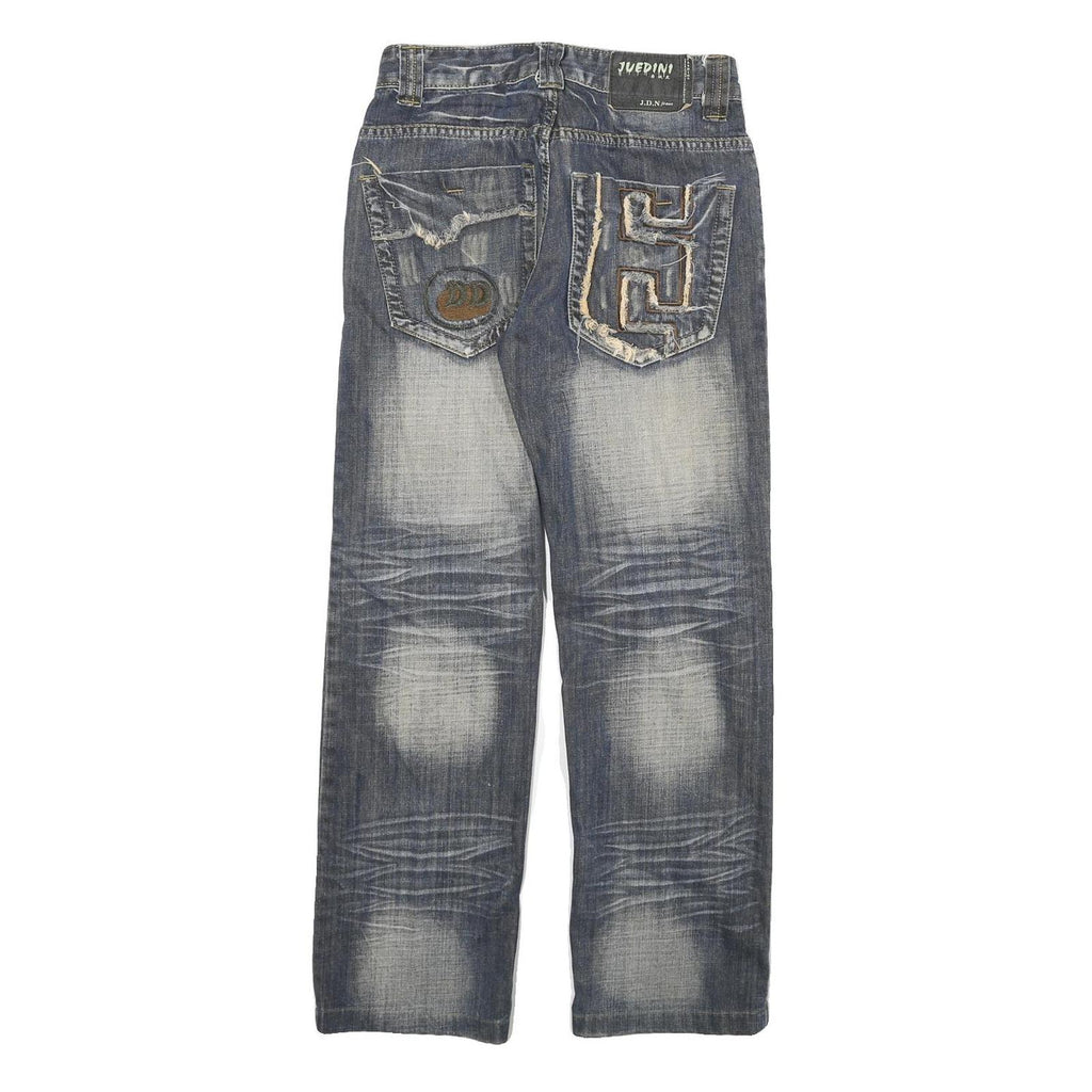 JDN Mens Regular Fit Blue Denim Jeans W26 L27 Stud Detailing Straight Leg Cotton