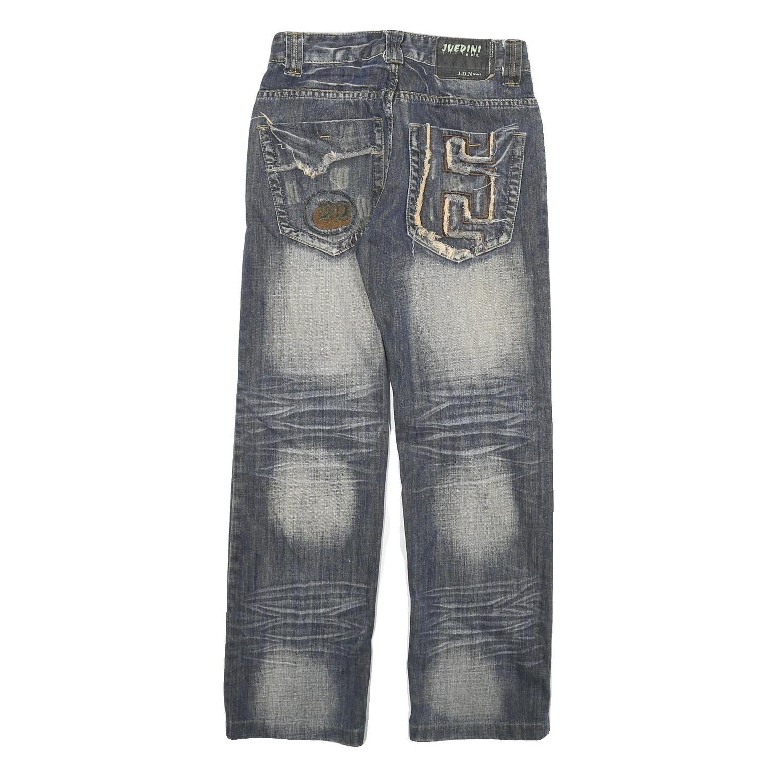 JDN Mens Regular Fit Blue Denim Jeans W26 L27 Stud Detailing Straight Leg Cotton