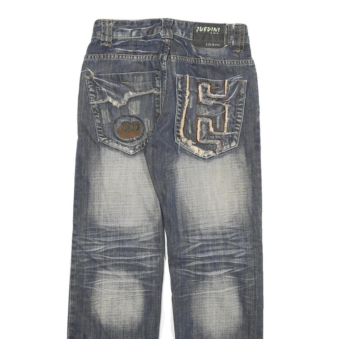 JDN Mens Regular Fit Blue Denim Jeans W26 L27 Stud Detailing Straight Leg Cotton