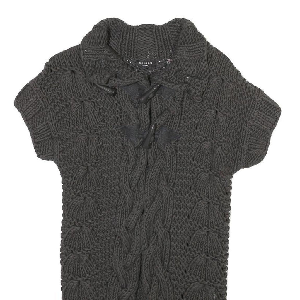 TED BAKER Womens Grey Cable Knit Chunky Jumper Round Neck M Cotton Blend