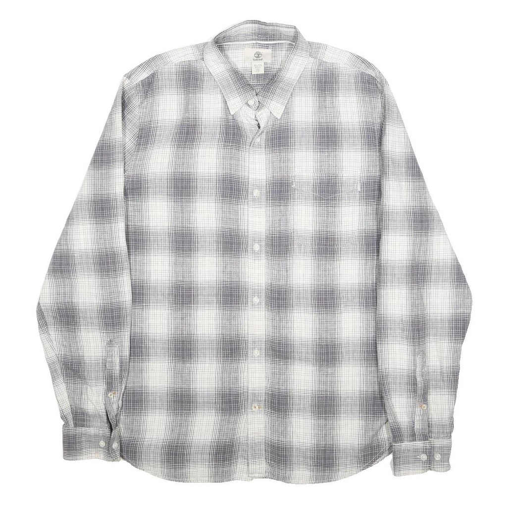 TIMBERLAND Mens White & Grey Check Linen Shirt XL Classic Casual Button Down
