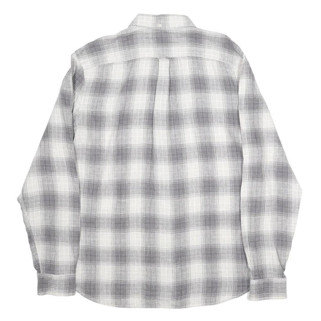 TIMBERLAND Mens White & Grey Check Linen Shirt XL Classic Casual Button Down