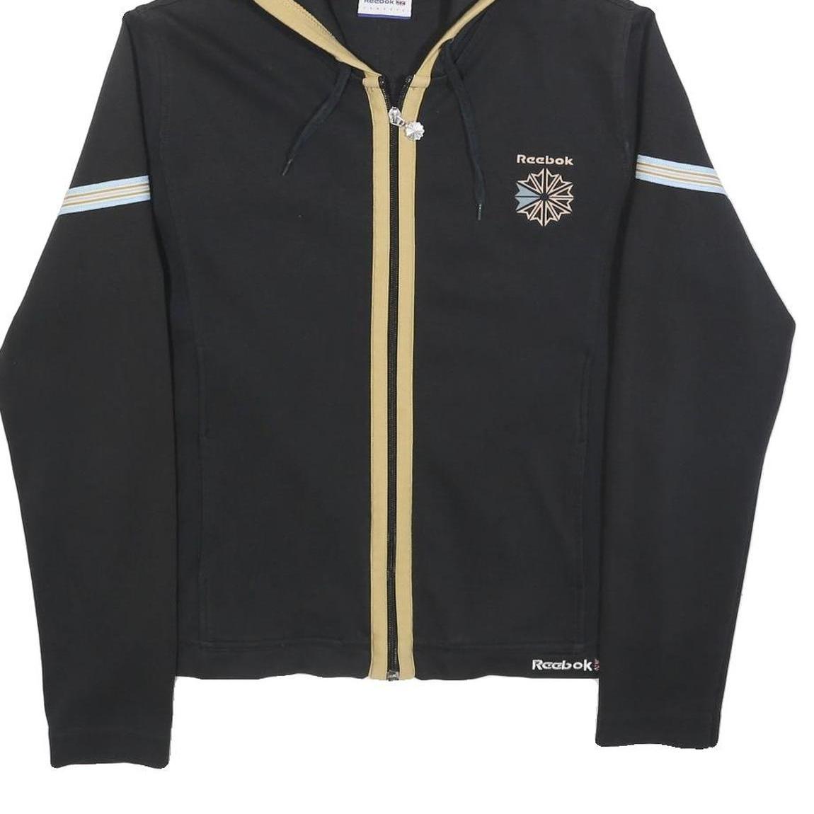 REEBOK Womens Black & Beige Zip Up Hoodie M Casual Slim Fit Cotton Blend