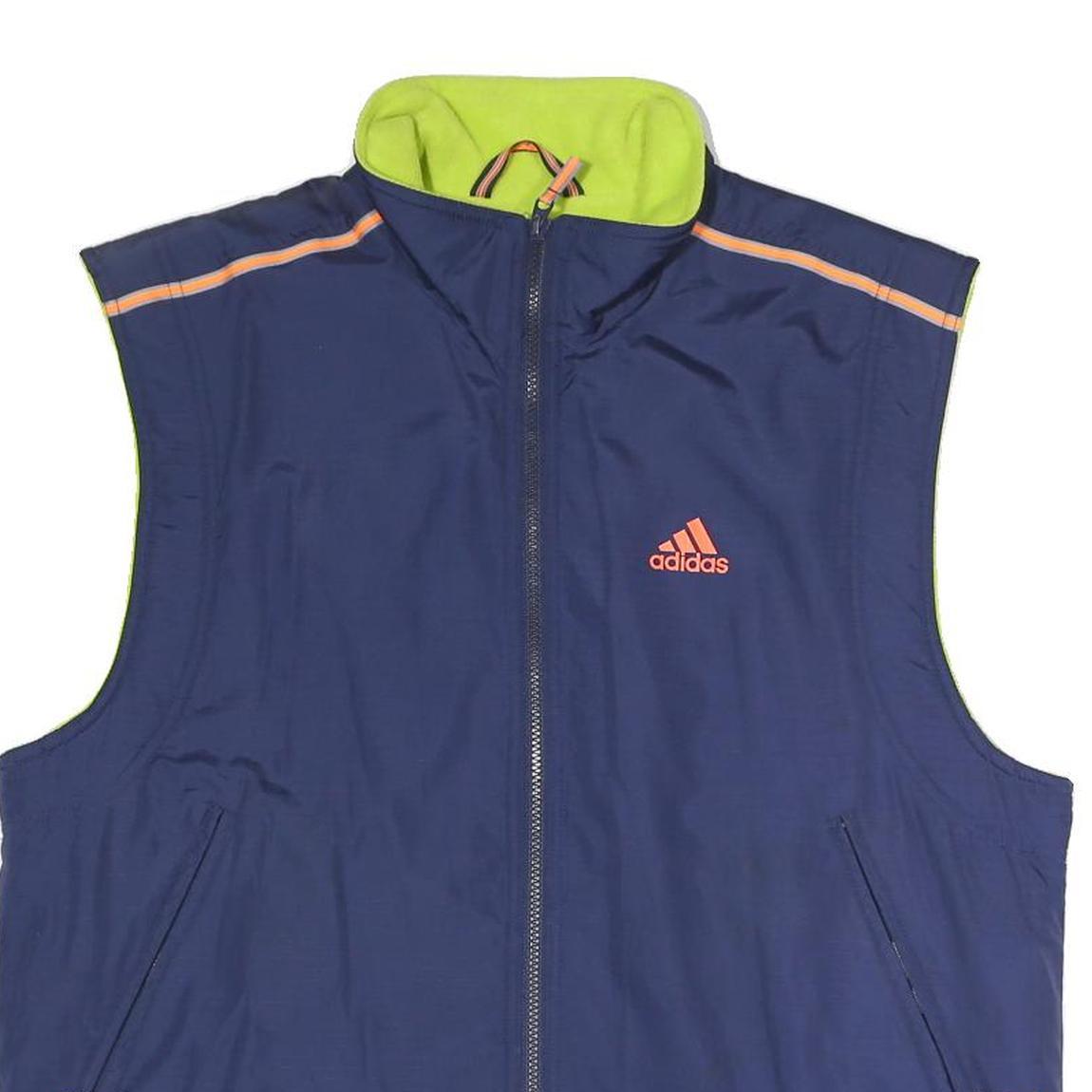 ADIDAS Mens Blue & Neon Green Sleeveless Track Jacket S Polyester Blend Zip
