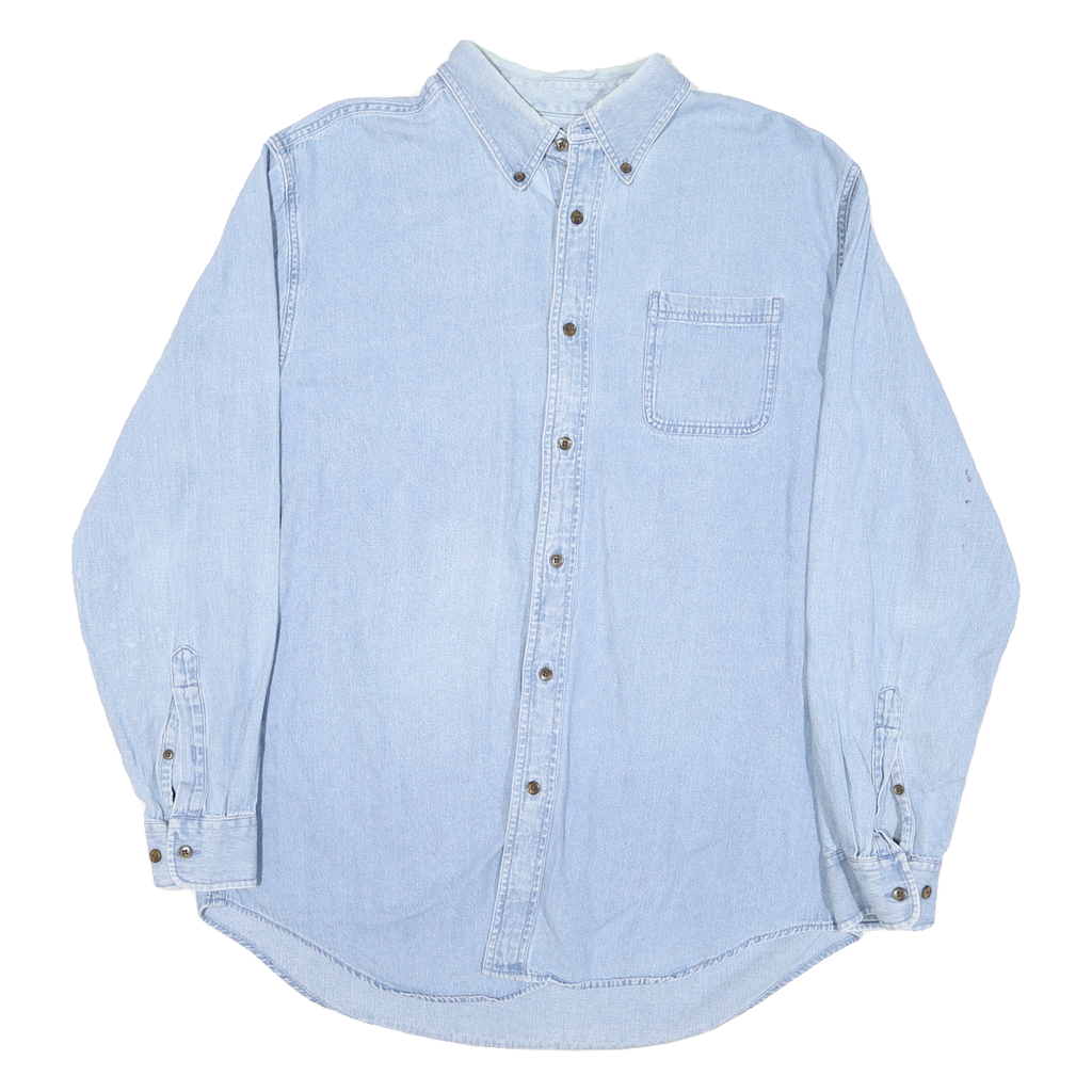 CROFT & BARROW Mens Blue Cotton Blend Shirt L Button-Down Collar Classic Fit