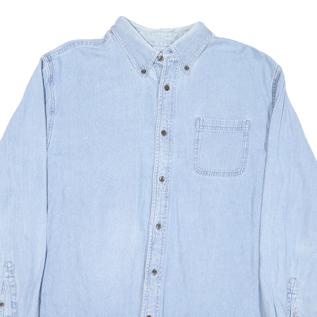 CROFT & BARROW Mens Blue Cotton Blend Shirt L Button-Down Collar Classic Fit