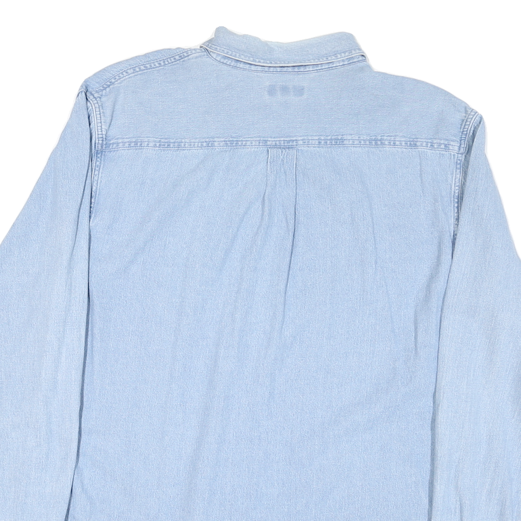 CROFT & BARROW Mens Blue Cotton Blend Shirt L Button-Down Collar Classic Fit