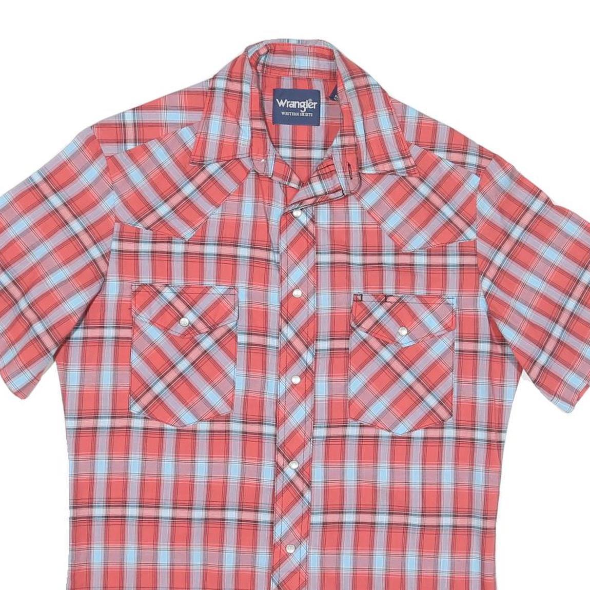 WRANGLER Mens Red Blue Check Shirt S Cotton Blend Western Style Casual