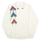 JERZEES Womens White & Multicolour Geometric Pullover Sweatshirt XL Collar