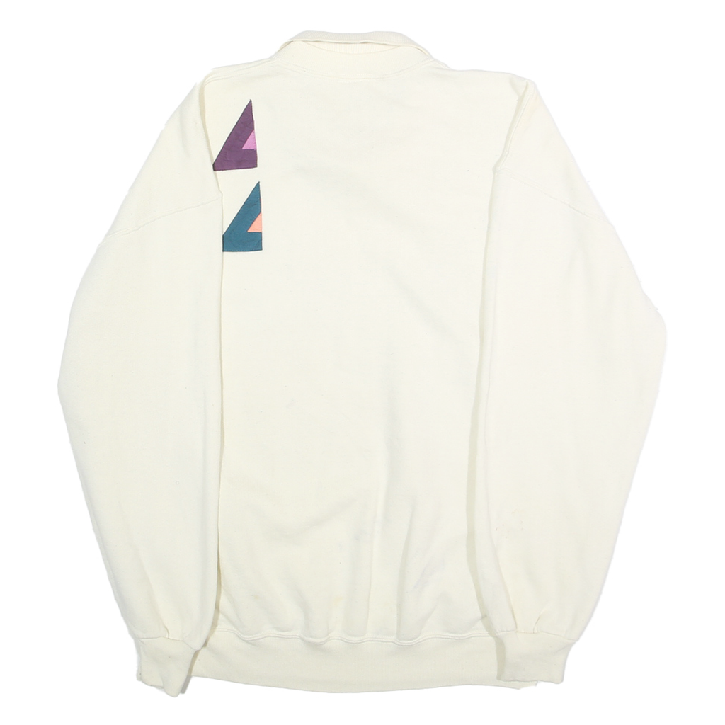 JERZEES Womens White & Multicolour Geometric Pullover Sweatshirt XL Collar