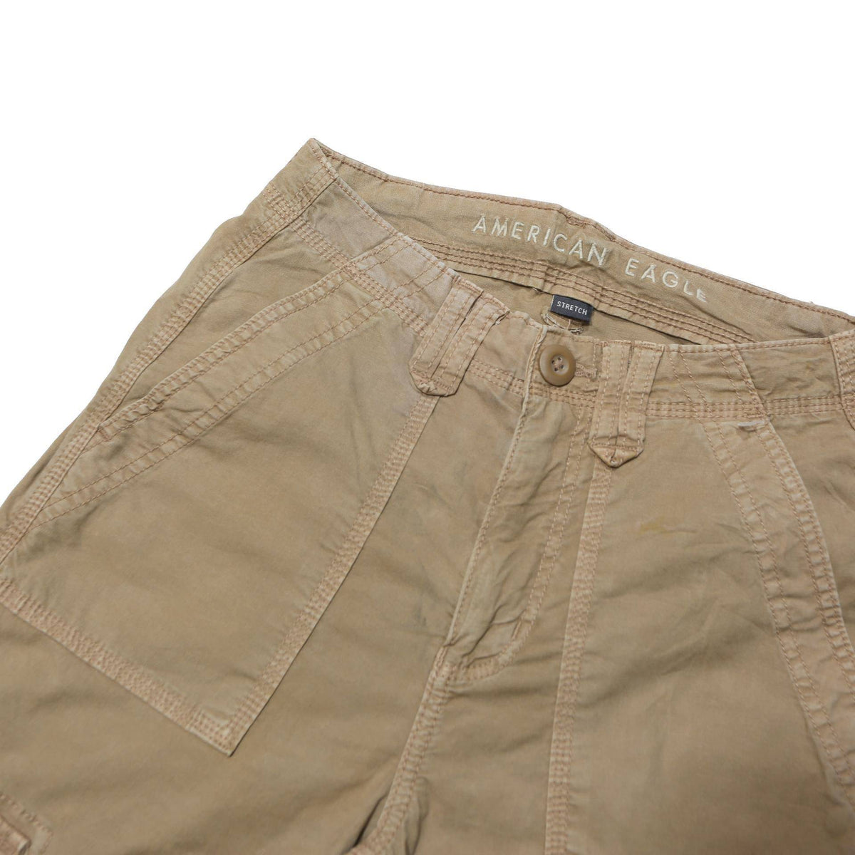 AMERICAN EAGLE Womens Beige Cotton Blend Regular Cargo Trousers W26 L30 Casual