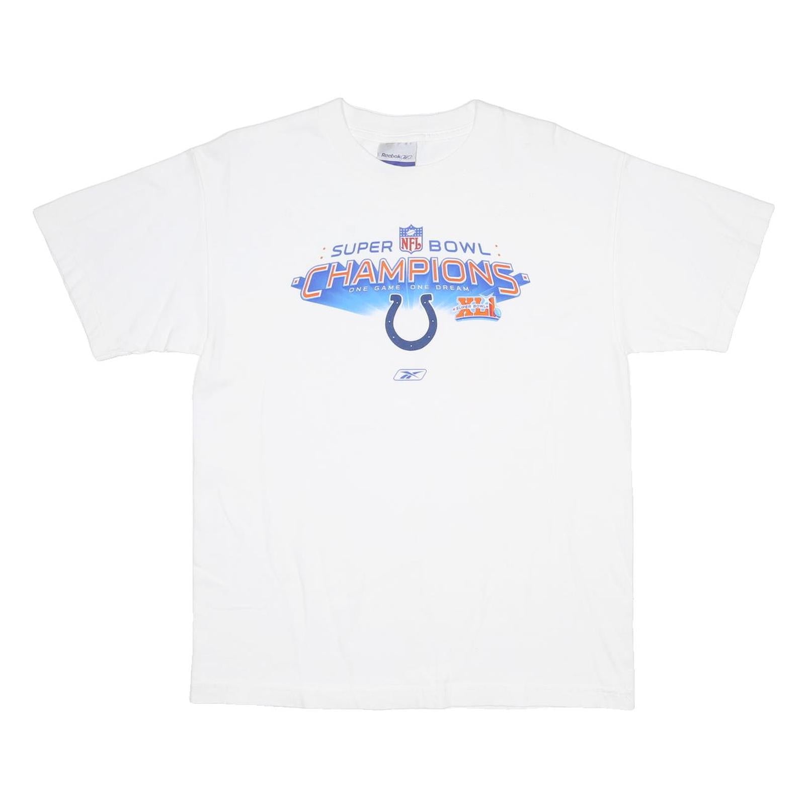 REEBOK Boys White Super Bowl Champions Graphic T-Shirt XL Short Sleeve Crew Neck