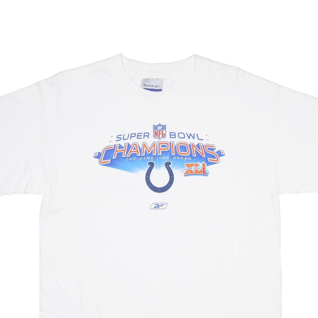 REEBOK Boys White Super Bowl Champions Graphic T-Shirt XL Short Sleeve Crew Neck