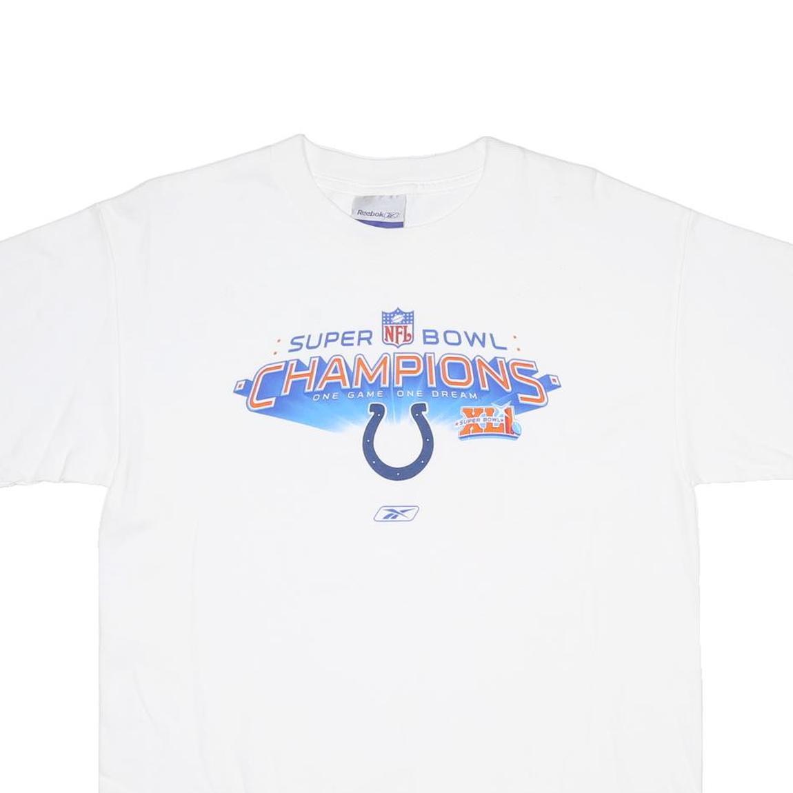 REEBOK Boys White Super Bowl Champions Graphic T-Shirt XL Short Sleeve Crew Neck