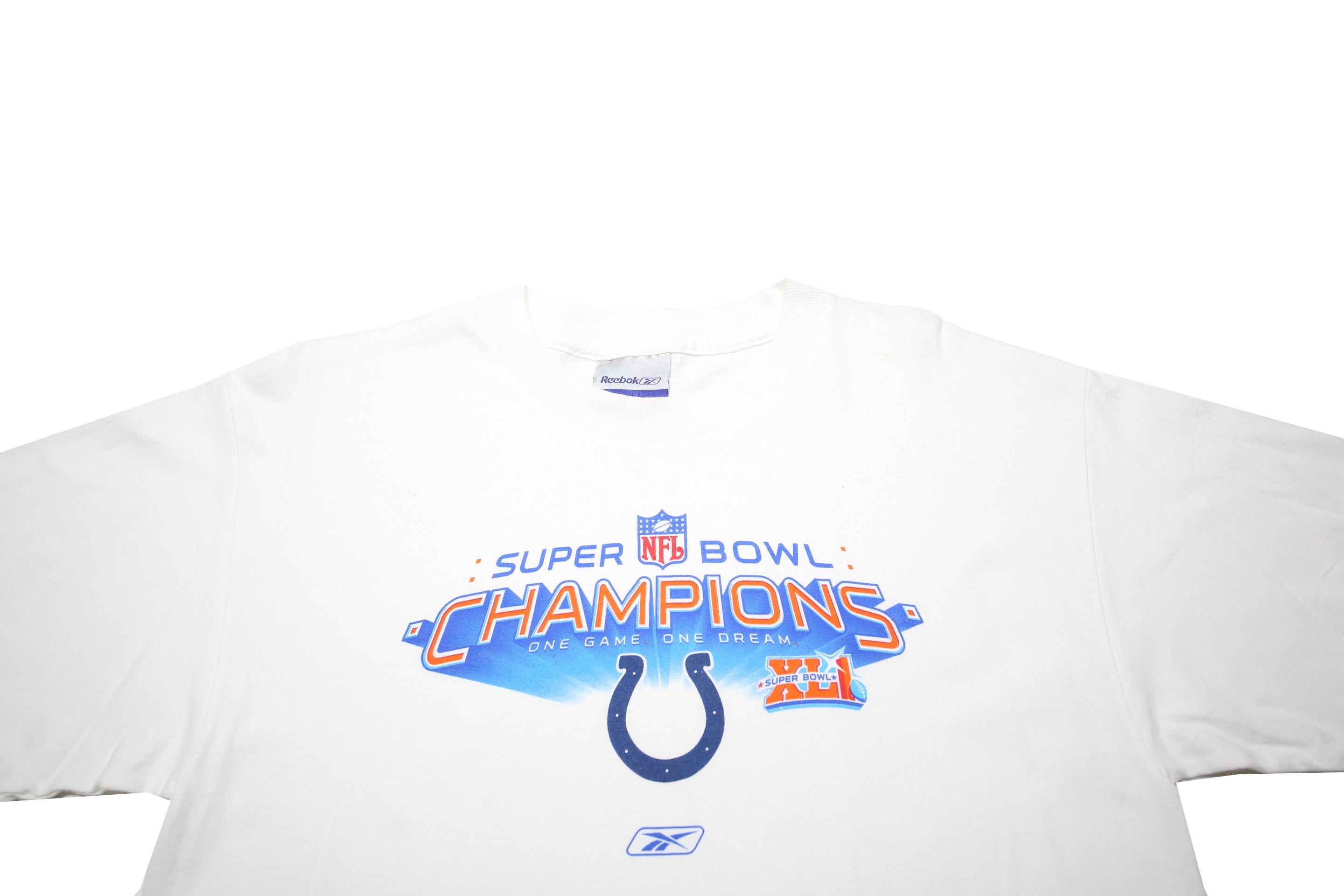 REEBOK Boys White Super Bowl Champions Graphic T-Shirt XL Short Sleeve Crew Neck