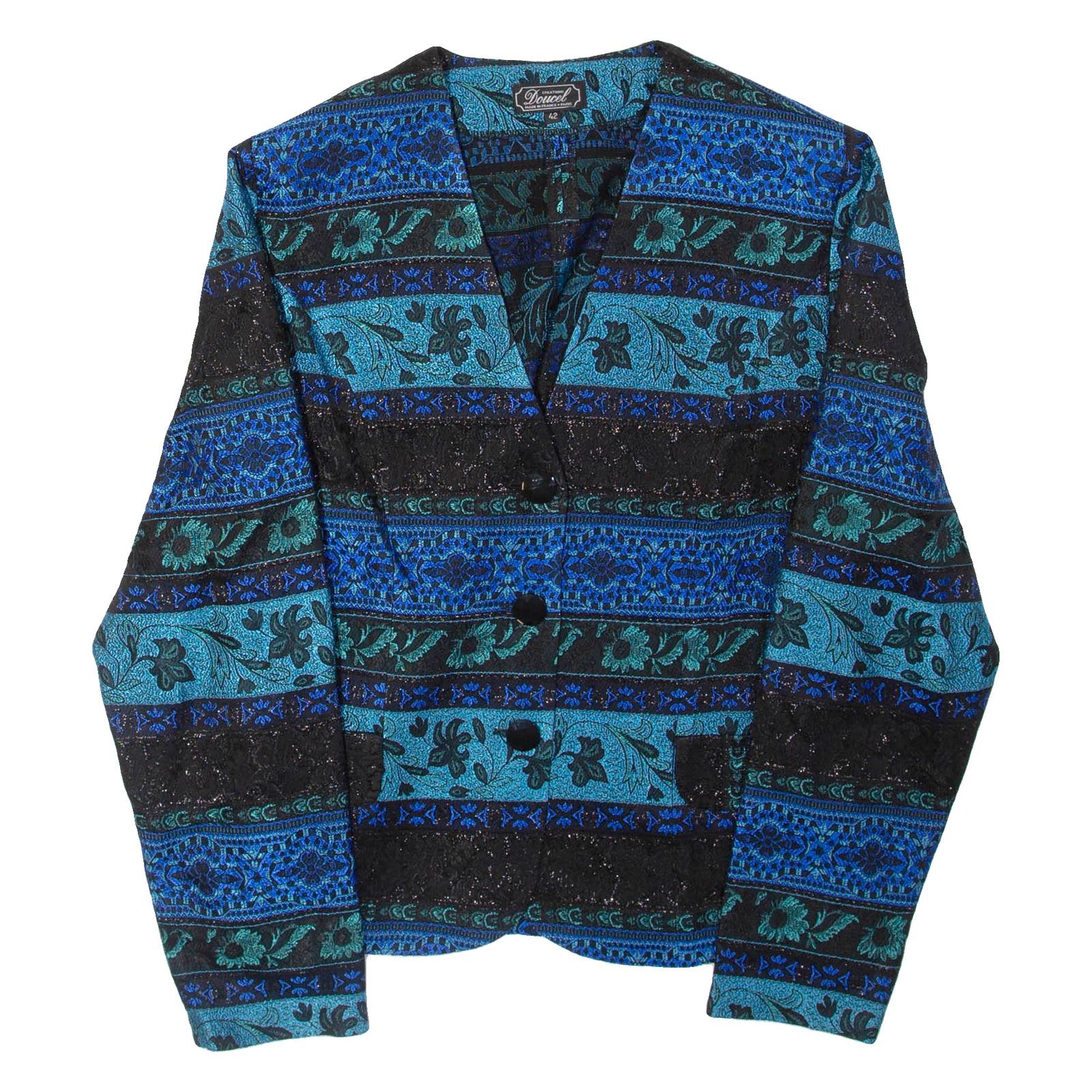 DOUCEL Womens Blazer Jacket Blue Floral S