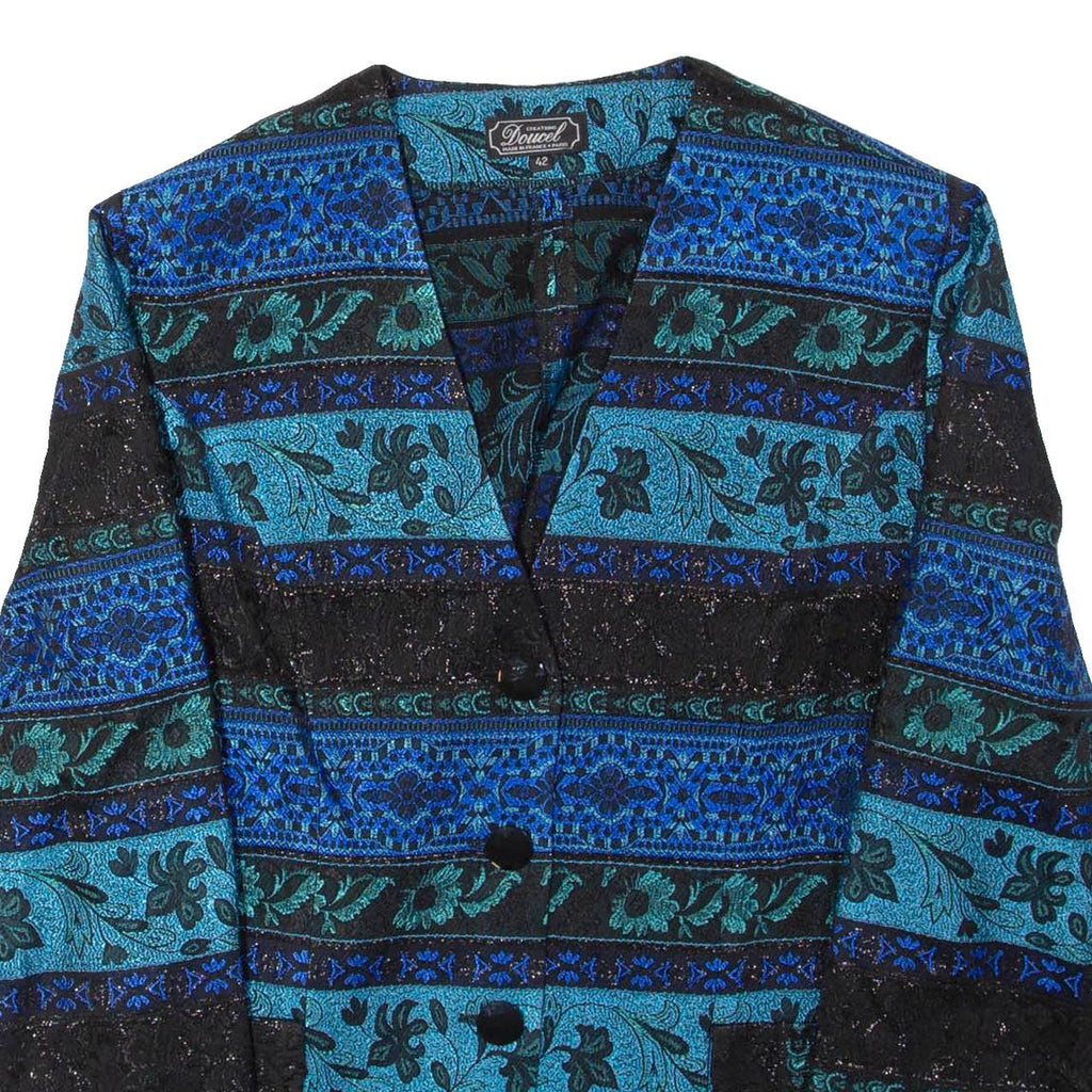 DOUCEL Womens Blazer Jacket Blue Floral S