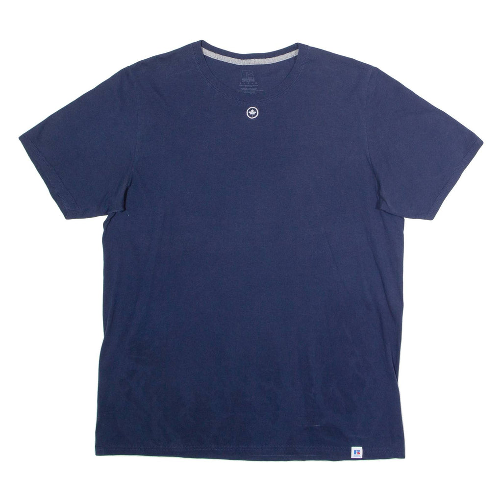 RUSSELL ATHLETIC Embroidered Maple Leaf Mens T-Shirt Blue Crew Neck L