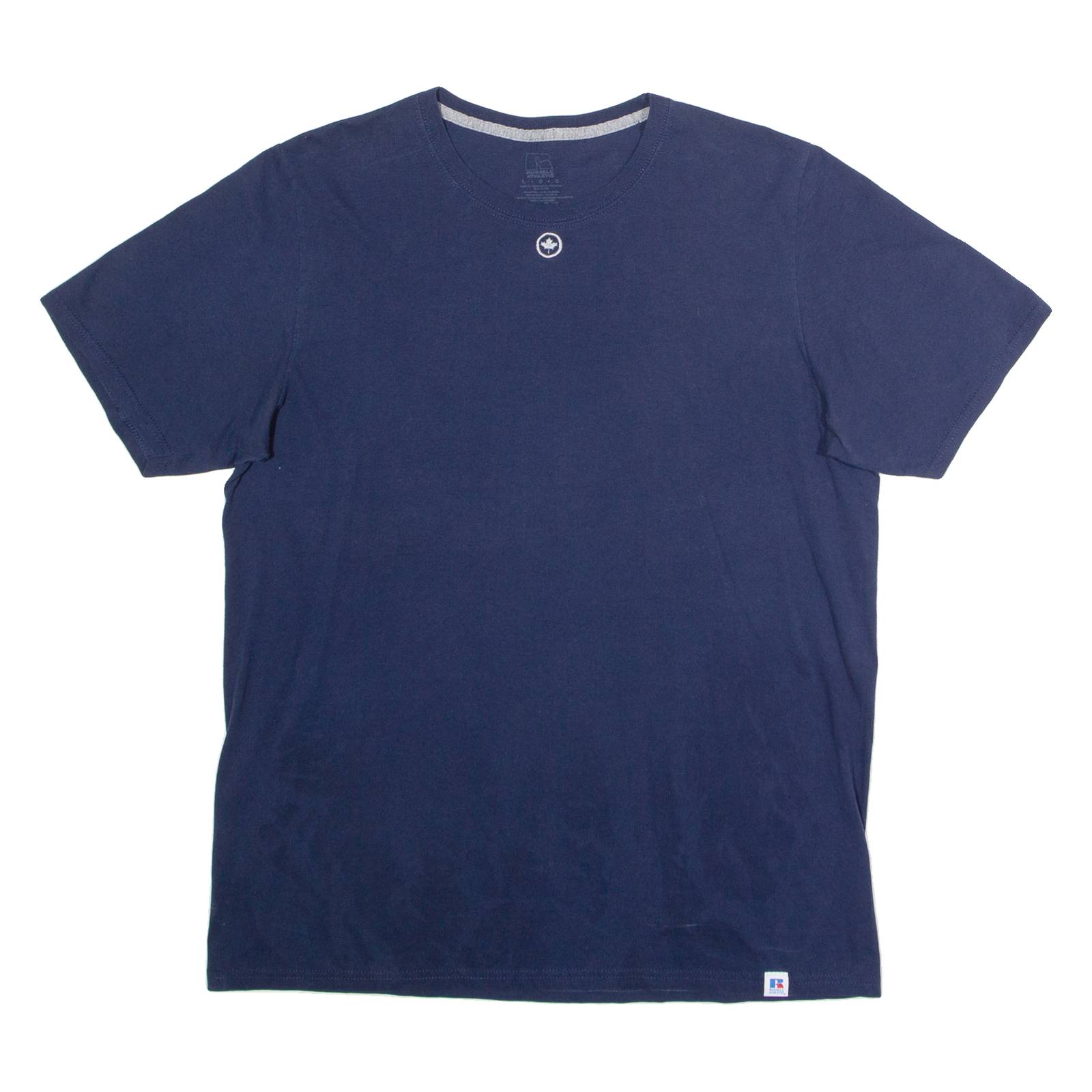 RUSSELL ATHLETIC Embroidered Maple Leaf Mens T-Shirt Blue Crew Neck L