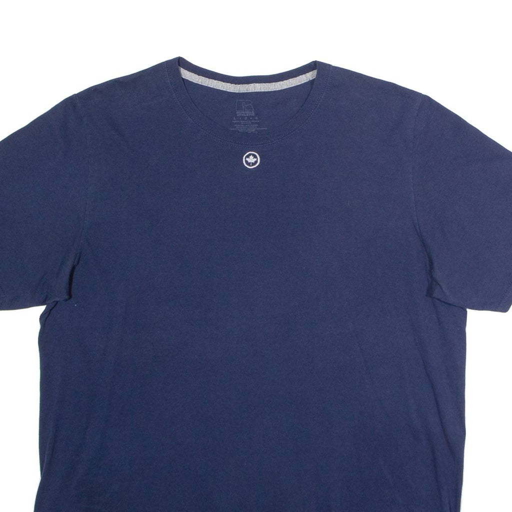 RUSSELL ATHLETIC Embroidered Maple Leaf Mens T-Shirt Blue Crew Neck L