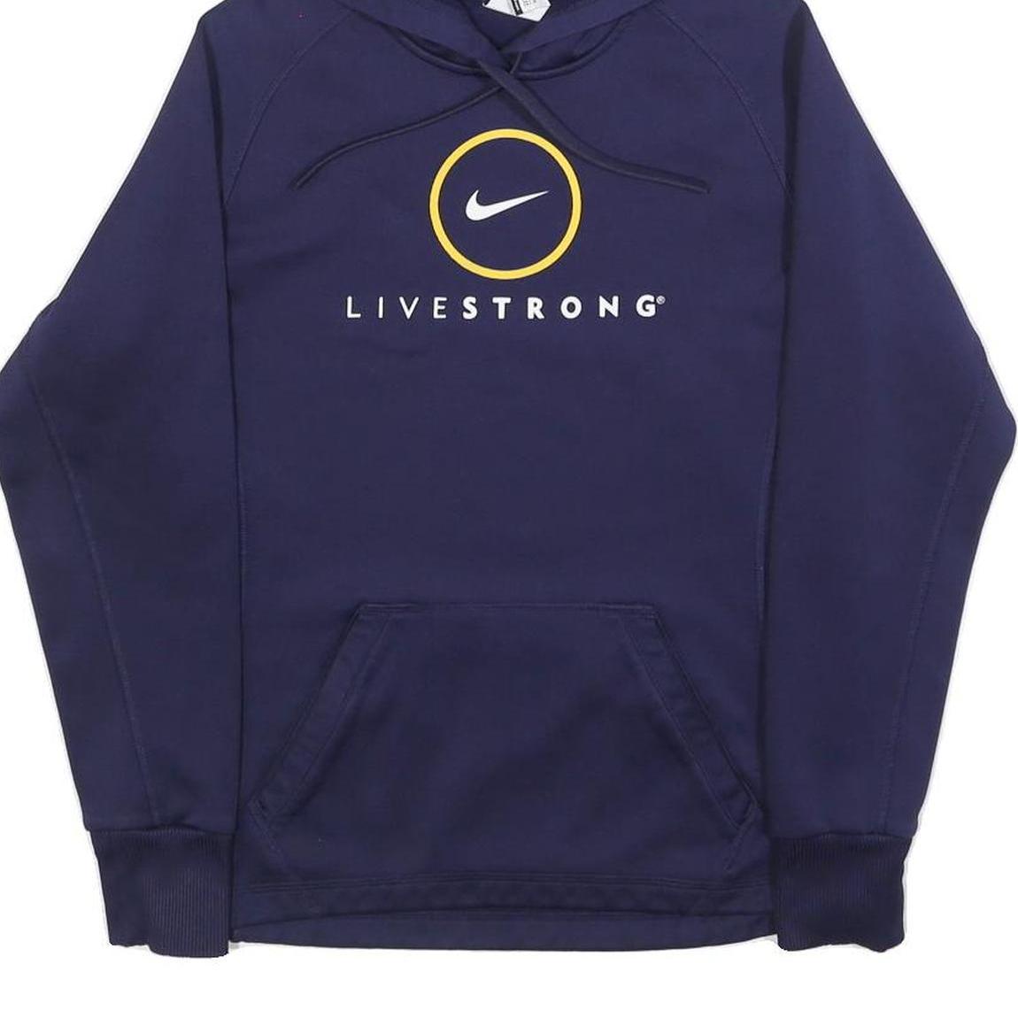 NIKE Mens Navy Blue Livestrong Pullover Hoodie XS Sports Casual Activewear