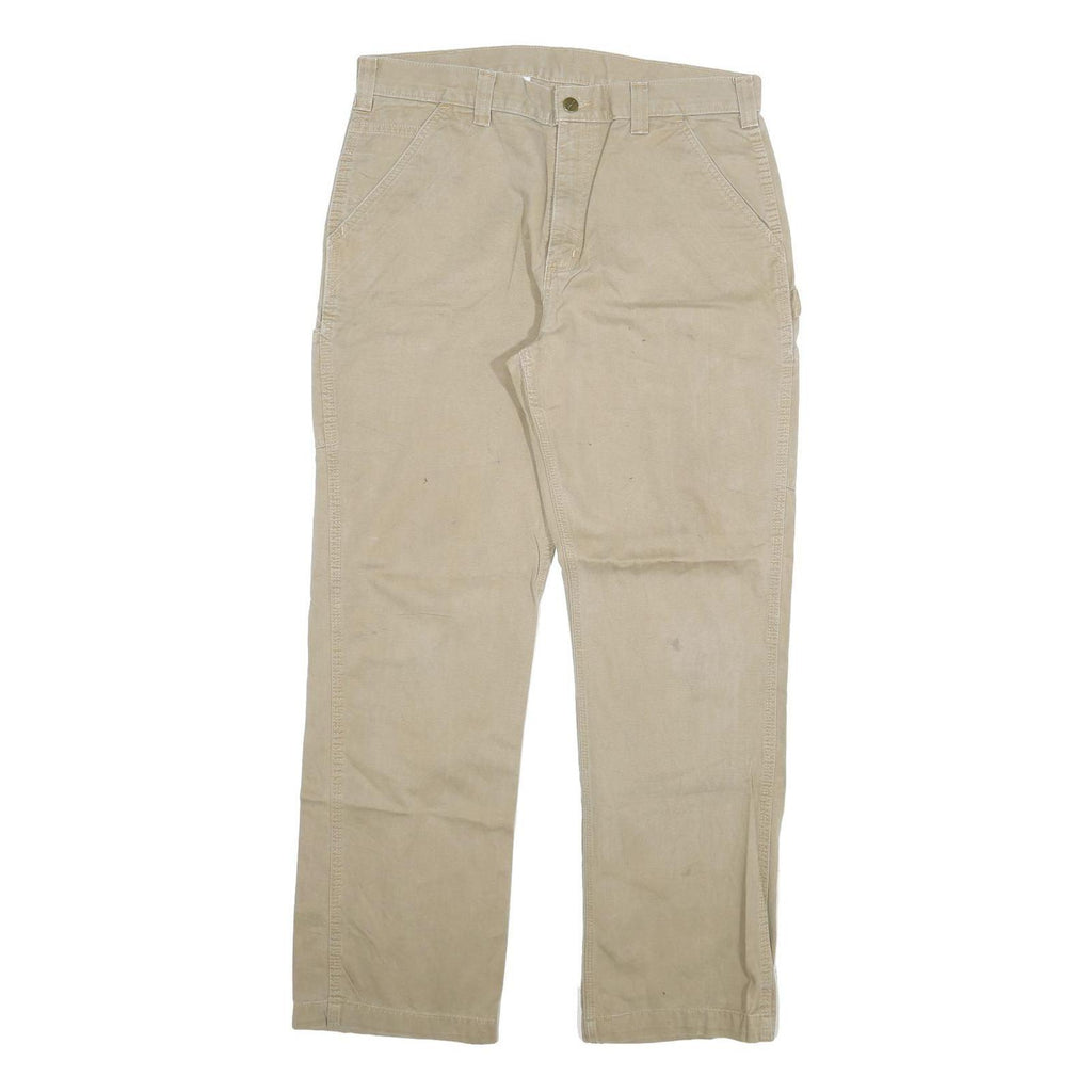 CARHARTT Mens Cotton Blend Beige Relaxed Straight Trousers W36 L32 Workwear Zip