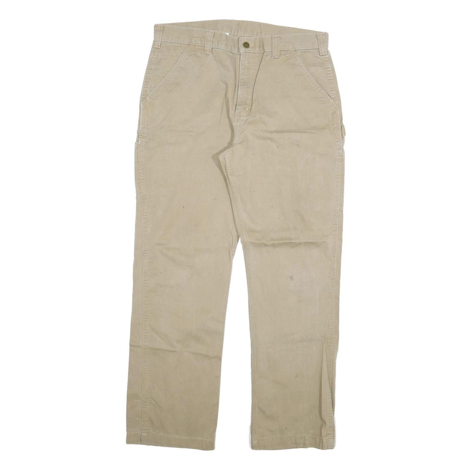 CARHARTT Mens Cotton Blend Beige Relaxed Straight Trousers W36 L32 Workwear Zip