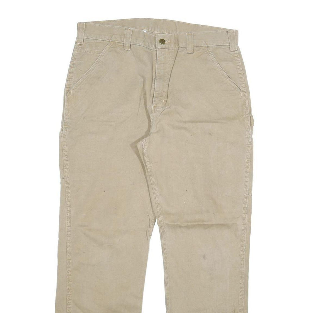 CARHARTT Mens Cotton Blend Beige Relaxed Straight Trousers W36 L32 Workwear Zip