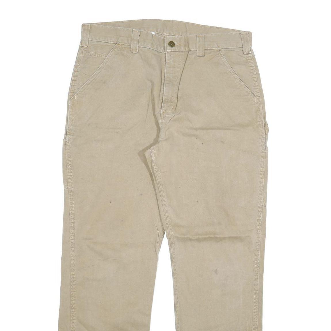 CARHARTT Mens Cotton Blend Beige Relaxed Straight Trousers W36 L32 Workwear Zip