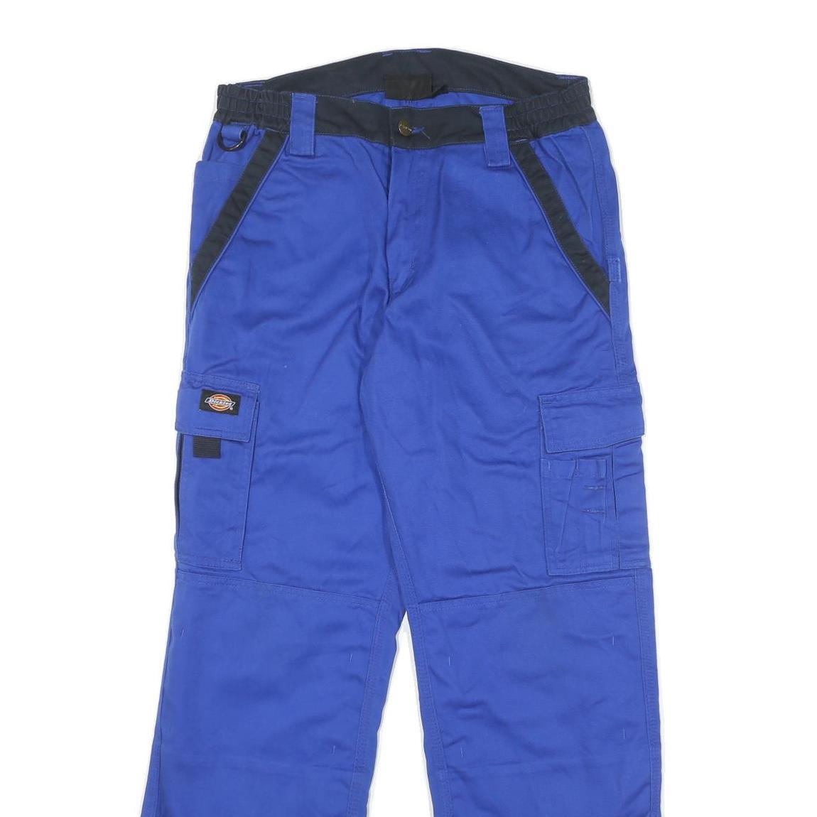 DICKIES Mens Regular Blue & Black Workwear Cargo Trousers W30 L30 Durable Cotton