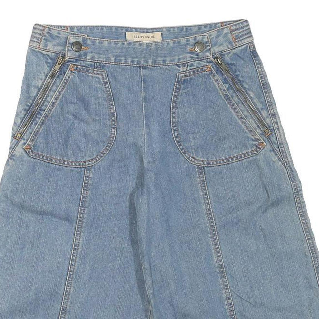 SEE BY CHLOE Womens Denim Blue Casual Shorts M W28 Wide Leg Zipper Pockets