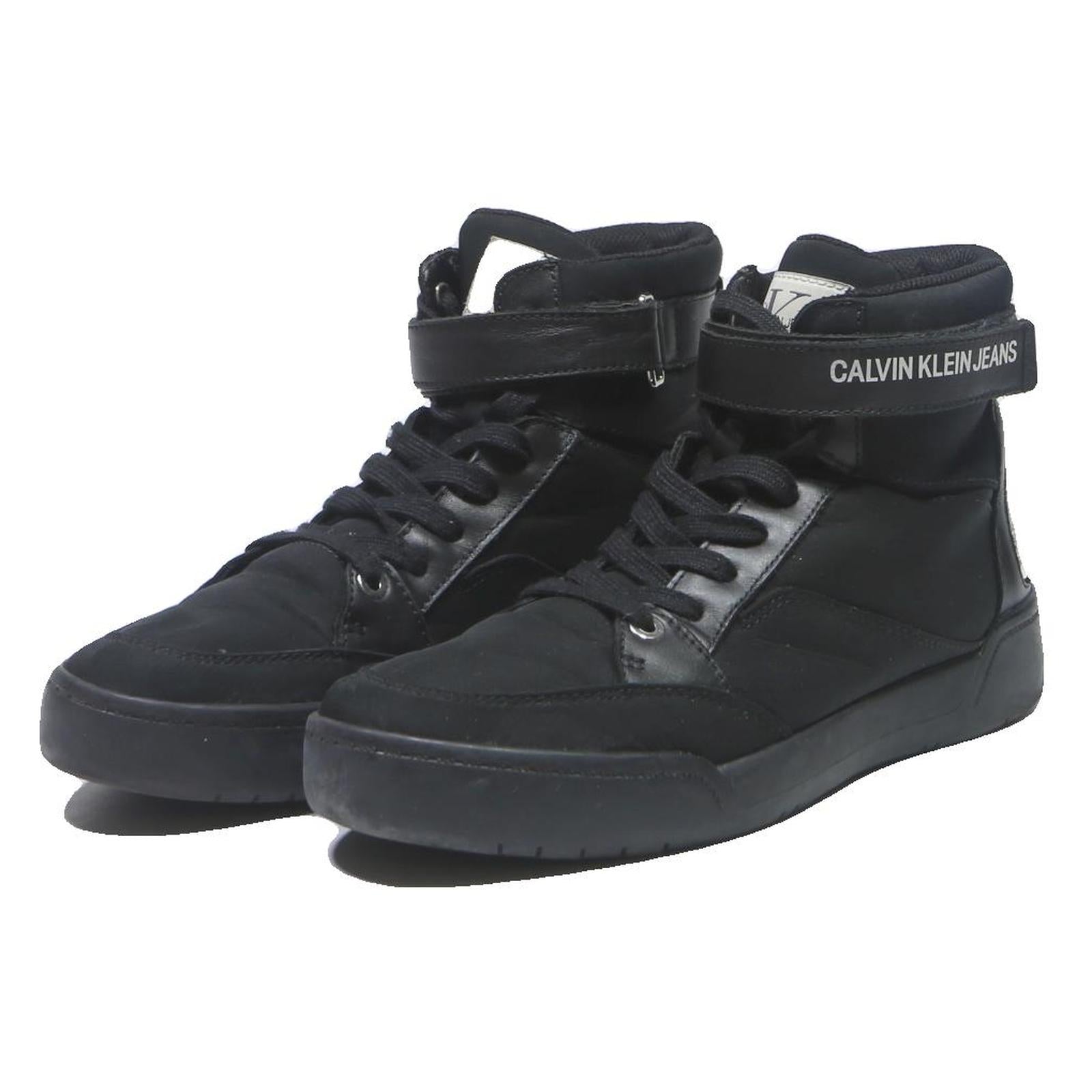 CALVIN KLEIN JEANS Womens Lace-Up High Top Trainers Black Leather UK 5 Stylish