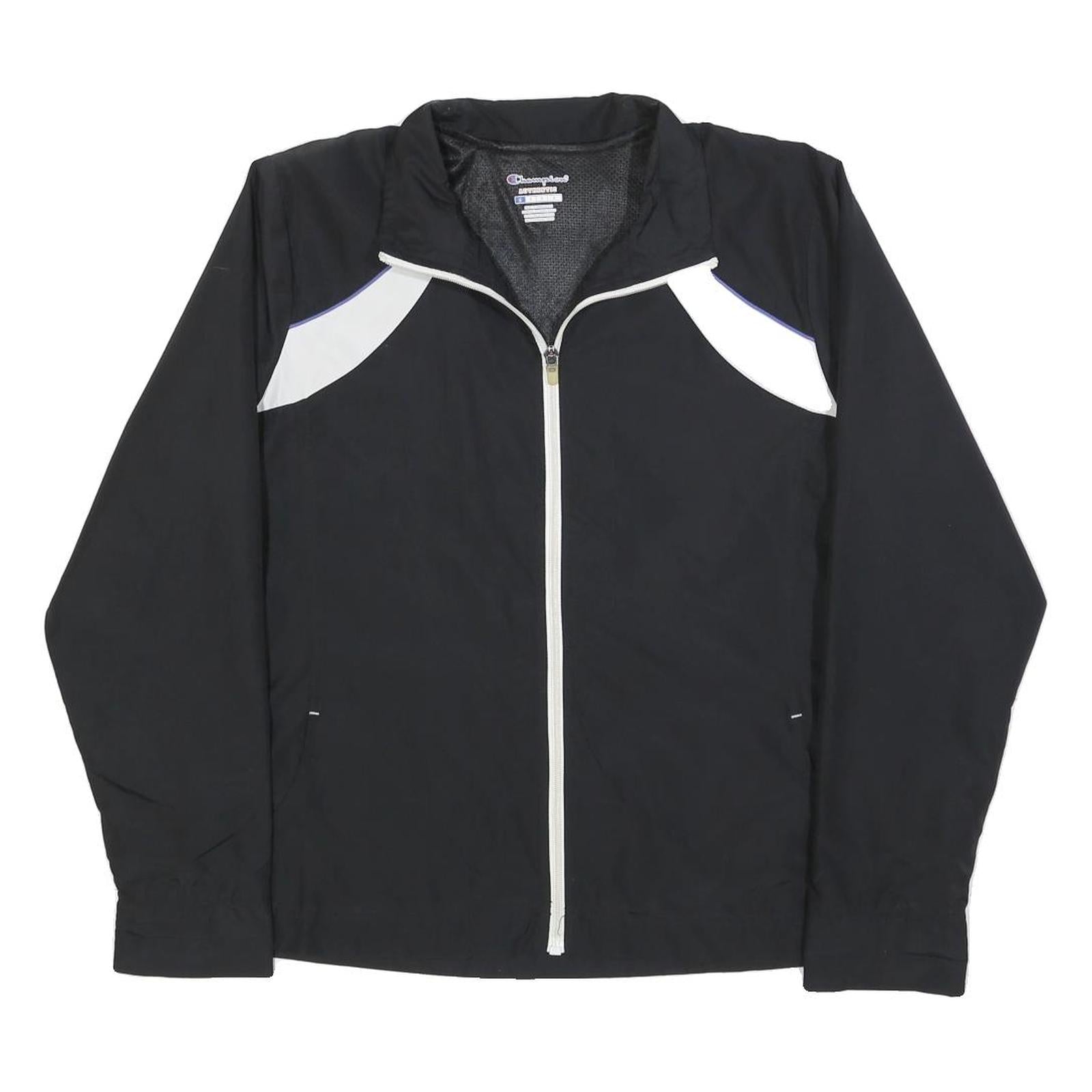 CHAMPION Womens Black & White Track Jacket L Polyester Plain Zip Lightweight