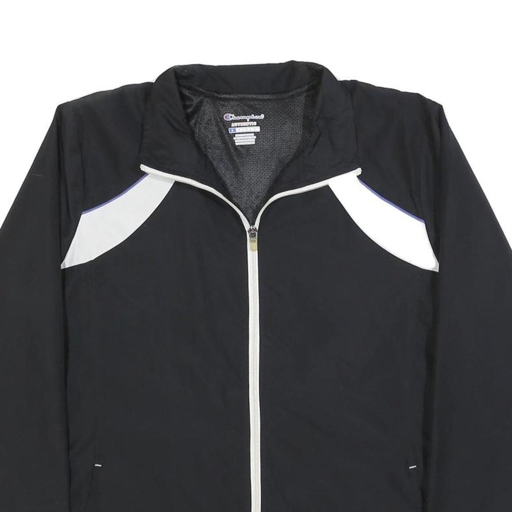 CHAMPION Womens Black & White Track Jacket L Polyester Plain Zip Lightweight