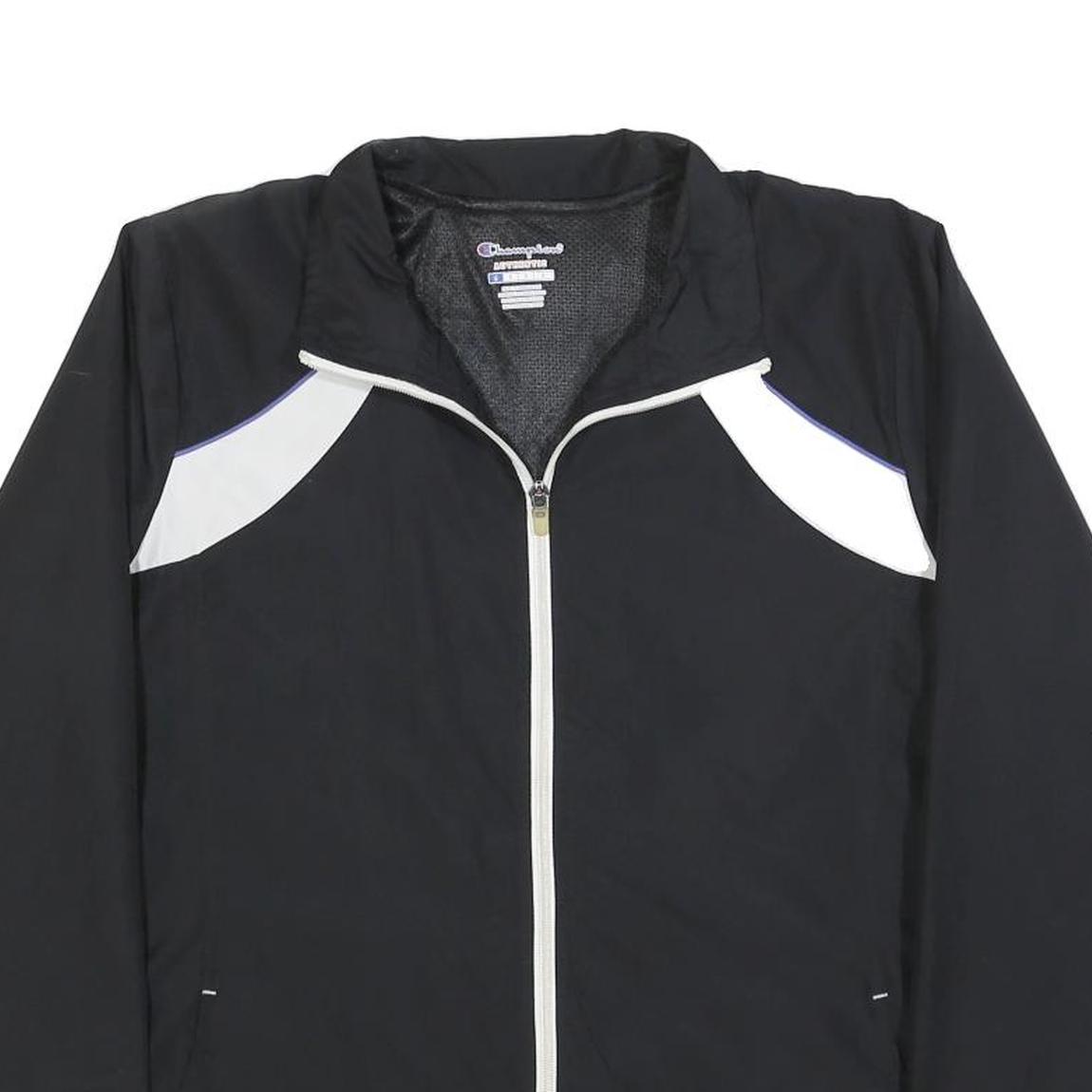 CHAMPION Womens Black & White Track Jacket L Polyester Plain Zip Lightweight
