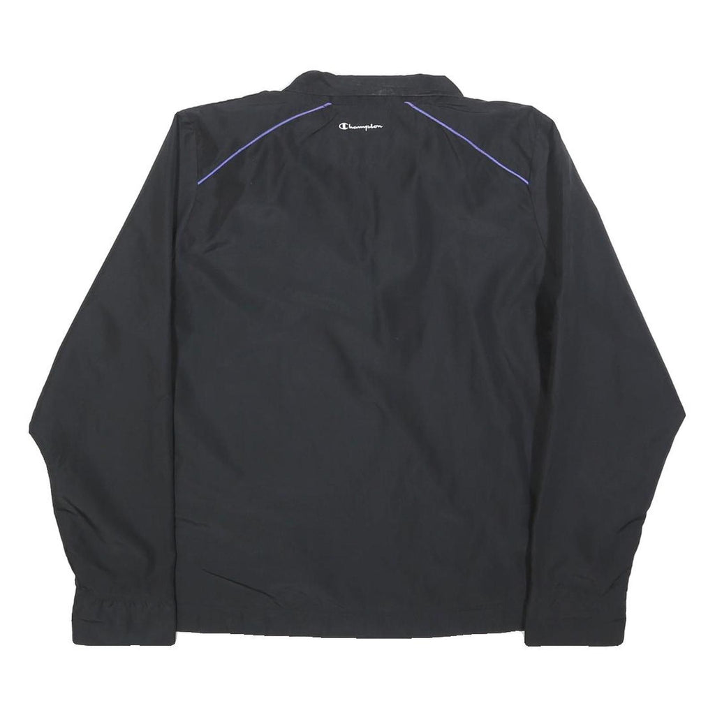 CHAMPION Womens Black & White Track Jacket L Polyester Plain Zip Lightweight