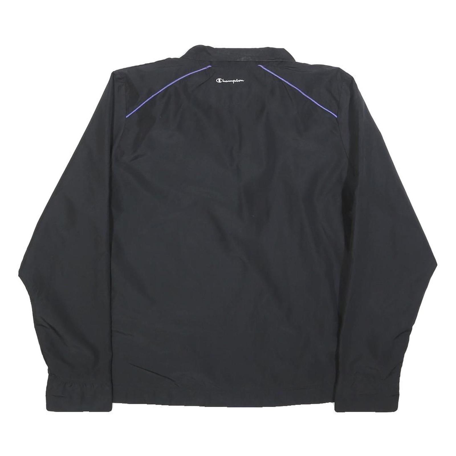 CHAMPION Womens Black & White Track Jacket L Polyester Plain Zip Lightweight