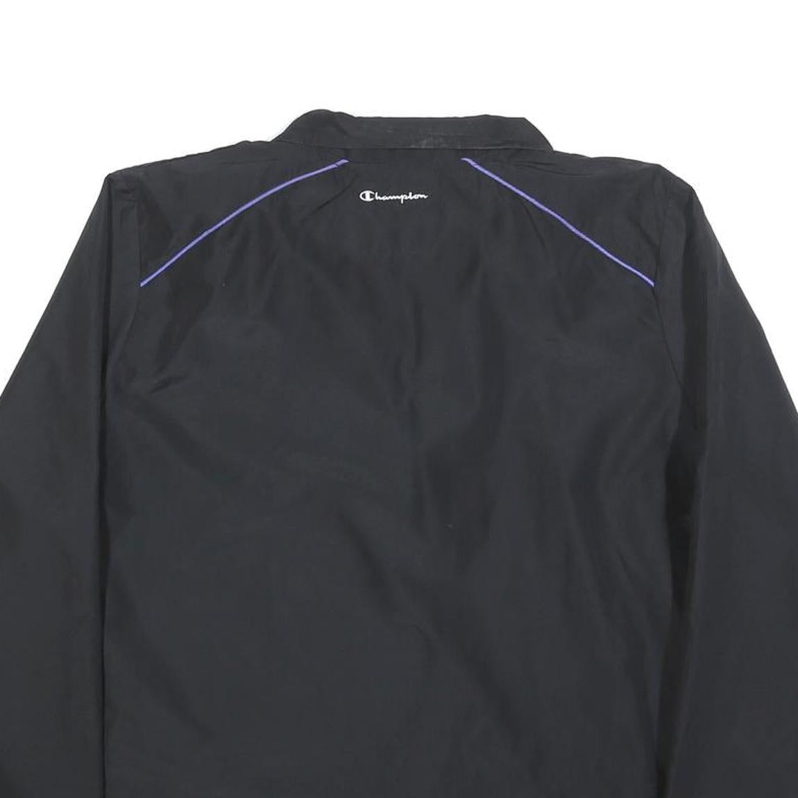 CHAMPION Womens Black & White Track Jacket L Polyester Plain Zip Lightweight