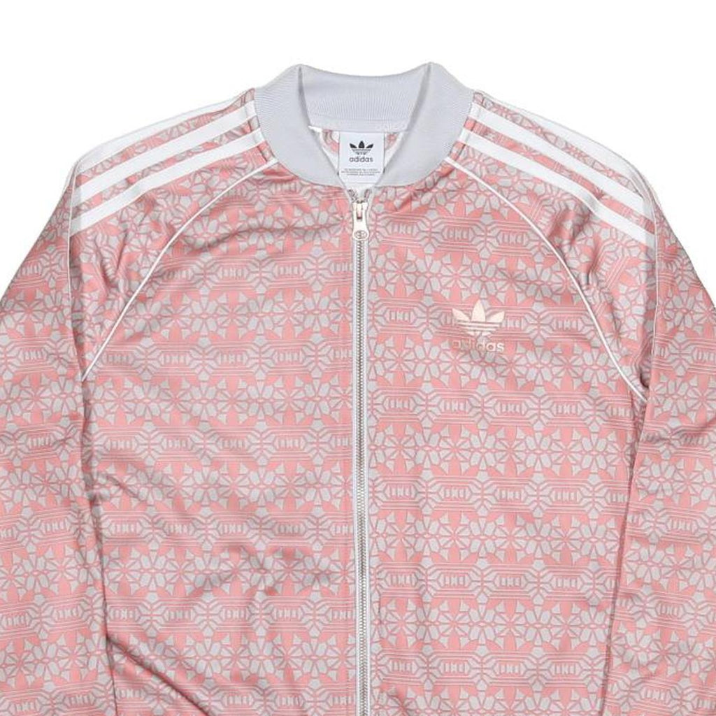 ADIDAS Girls Pink & White Track Jacket 14-15Y Polyester Jersey Zip Long Sleeve