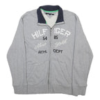 TOMMY HILFIGER Mens Grey & Navy Hilfiger Zip Cotton Jacket L Sweatshirt Casual
