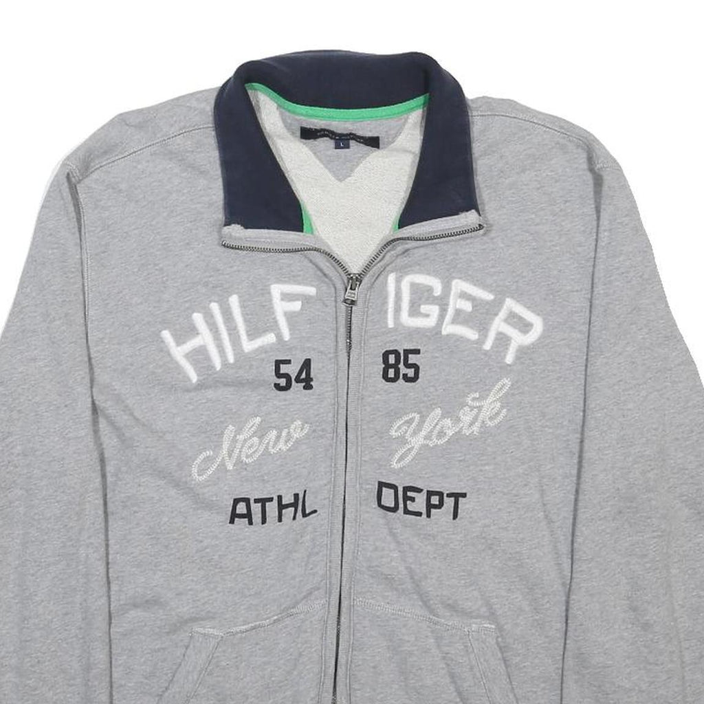 TOMMY HILFIGER Mens Grey & Navy Hilfiger Zip Cotton Jacket L Sweatshirt Casual