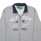 TOMMY HILFIGER Mens Grey & Navy Hilfiger Zip Cotton Jacket L Sweatshirt Casual