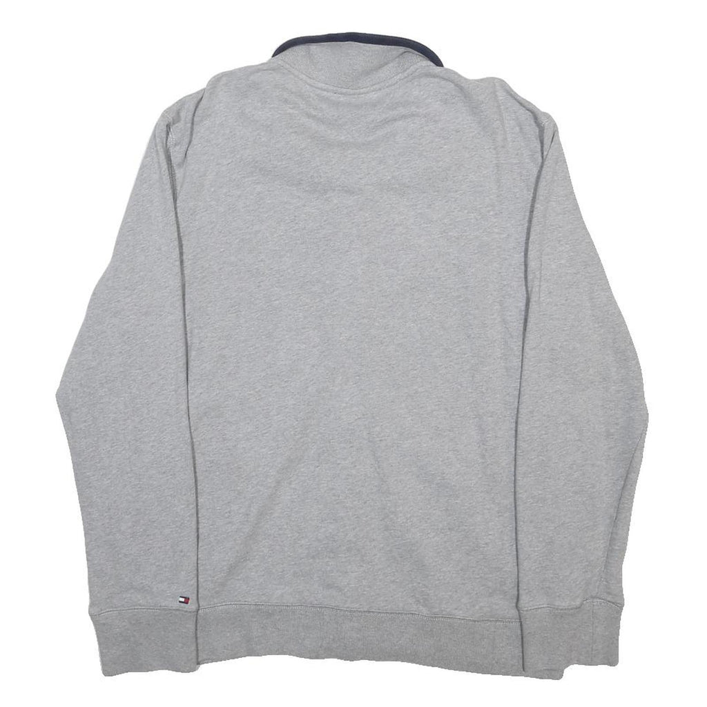 TOMMY HILFIGER Mens Grey & Navy Hilfiger Zip Cotton Jacket L Sweatshirt Casual