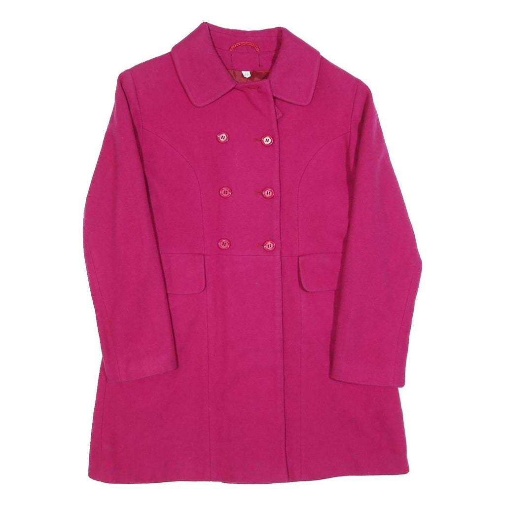 Womens Pink Button Jacket S Plain Classic Fit Long Sleeve Pocket Detail