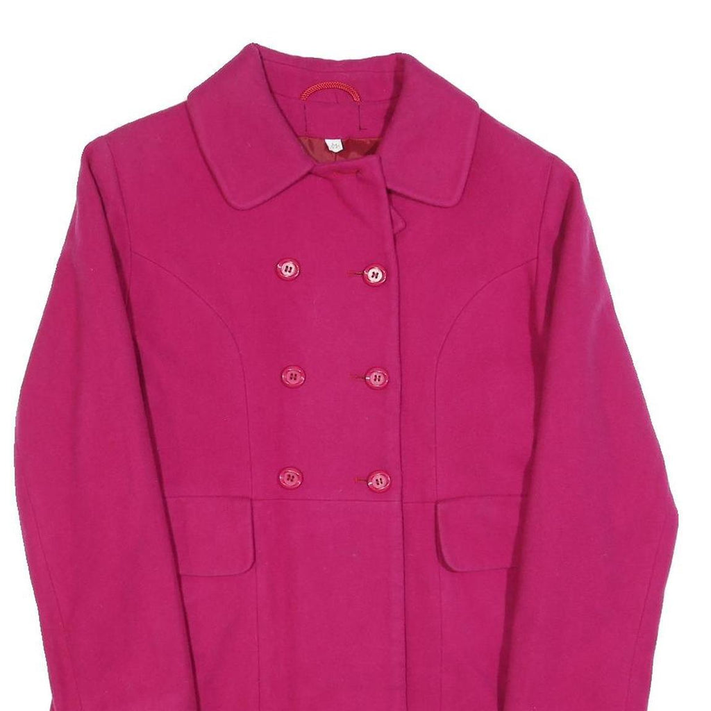 Womens Pink Button Jacket S Plain Classic Fit Long Sleeve Pocket Detail